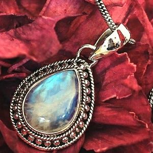 Rainbow Moonstone Sterling Silver Pendant